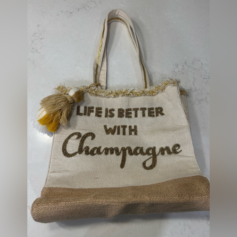 NWOT America & Beyond Life Is Better With Champagne beaded bag